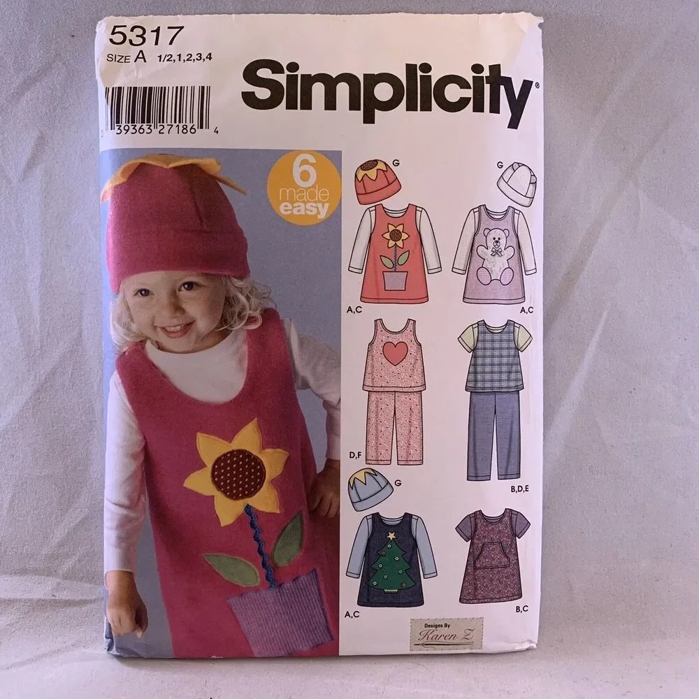 Simplicity Pattern 5317 Toddler Jumper Top Pants Knit Top Hat Sizes 1 2 3 4